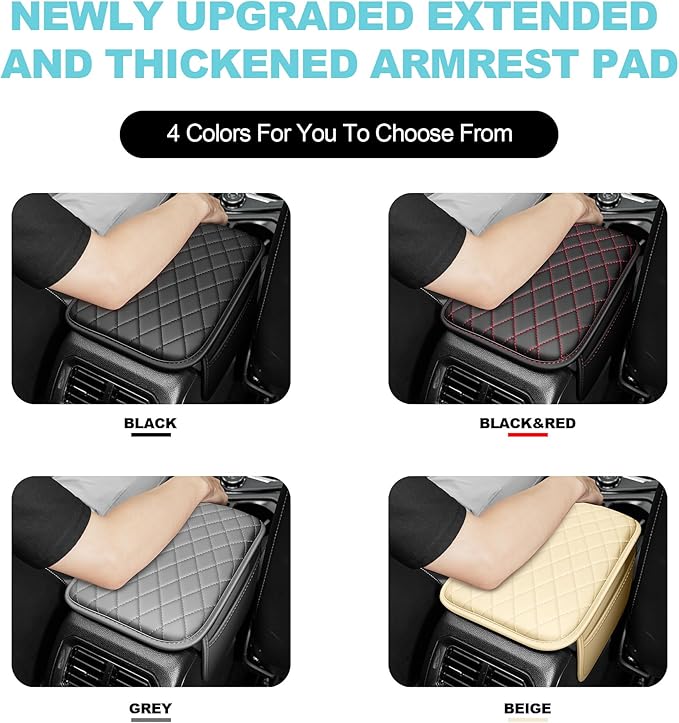 Center Console Cover Fit for Kia Optima 2006-2020 with 2 Storage Bags Waterproof Leather Quilted Pattern Car Armrest Cover Cushion Anti - Slip(Black)