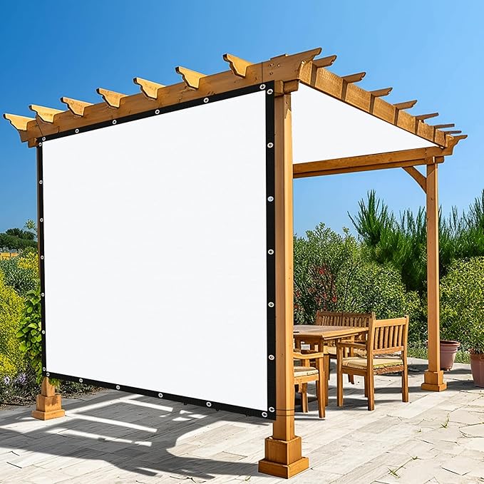 Amagenix 90% Pergola Shade Cover 14' X 15' Sun Shade Cloth with Grommets for Outdoor Garden Patio Porch, Commercial Grade 200 GSM - Cable Zip Ties Included (We Customized) GN108, White