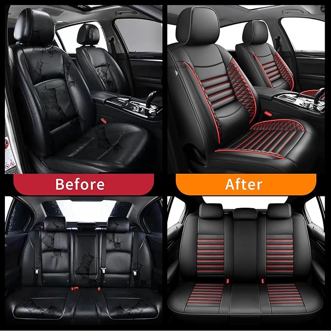 Fit HRV Car Seat Covers for Honda HR-V 2016-2024 2025 2026 - Upgraded Premium Waterproof & Breathable Leather, Airbag Compatible, All-Weather Seat Cushion Protector Full Black+Red