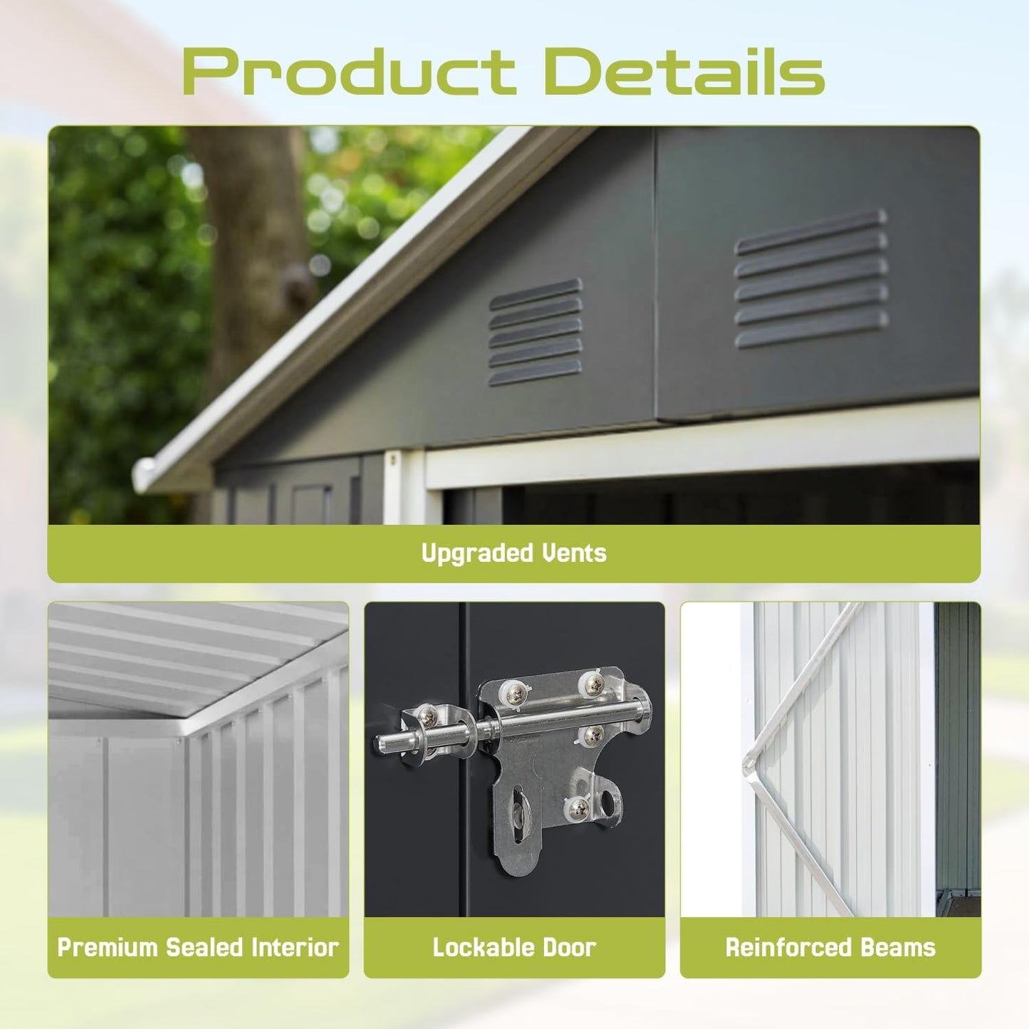 6' x 4' Outdoor Storage Shed, Sturdy Metal Building w/Lockable Doors for Garden, Backyard, Poolside and Lawn, Black+White