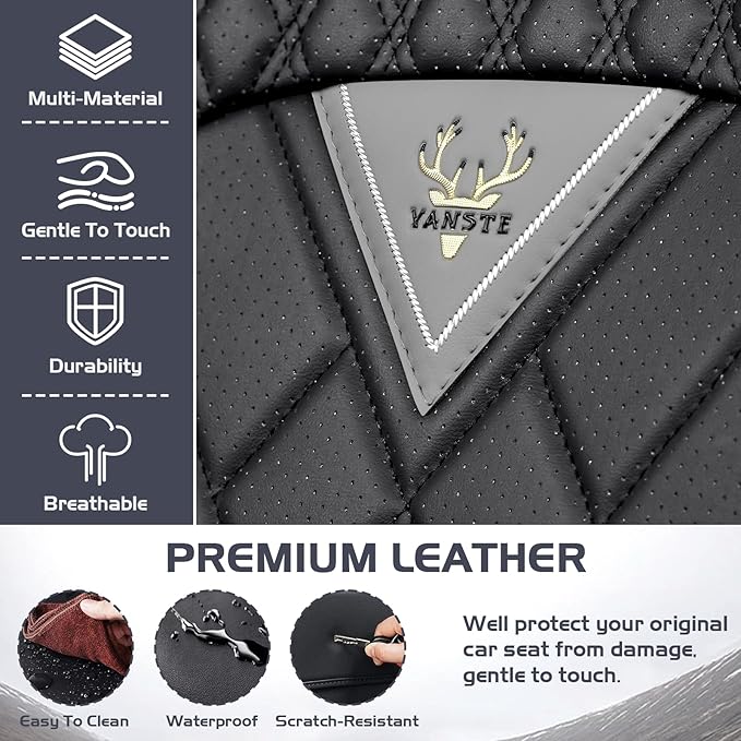Truck Seat Covers for Ram 2500 2009-2026, Waterproof Premium Leather Full Coverage Car Seat Cover, Muscle Sport Style Auto Interior Seat Cover Sets (Full Set/Gray Black)