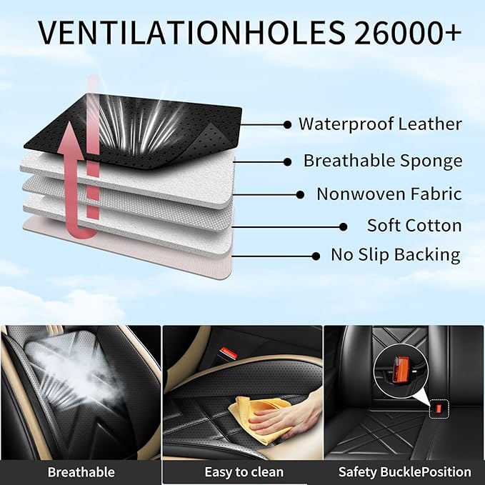 CX-70 Car Seat Covers Fit for Mazda CX-70 2025-2026, Full Coverage Premium Leather Waterproof Breathable Seat Covers, Automotive Seat Protectors, Airbag Compatible(Full Set Seats, Black Beige)