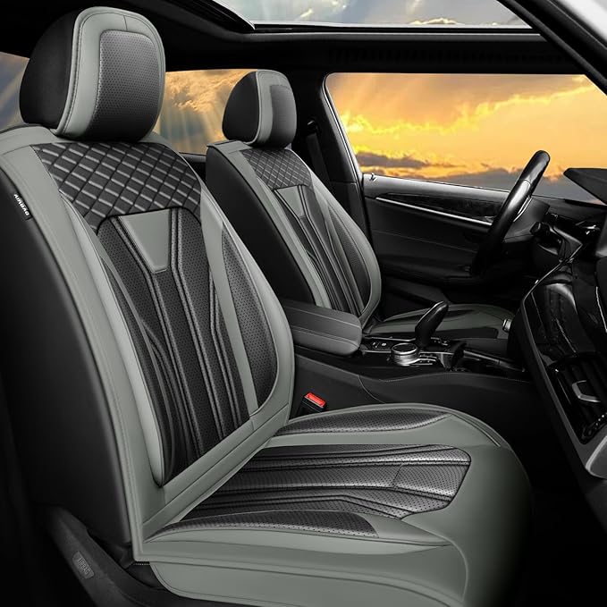 Fit Prius Car Seat Covers for Toyota Prius 2001-2025 2026 -Full Set Premium Leather, Waterproof, Breathable，All-Weather Seat Cushion Protecto & Airbag Compatible, 5-Seats Gray & Black
