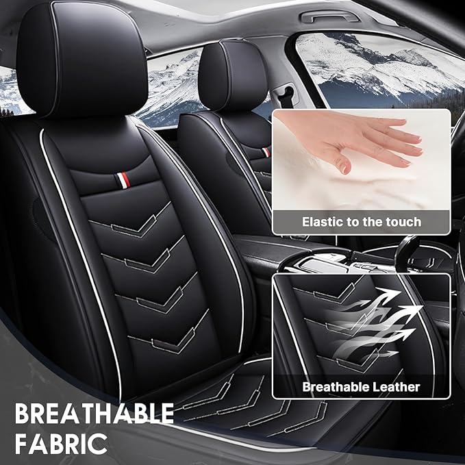 Car Seat Cover 8 Seats for Hyundai Palisade 2020-2025, Durable Wear Resistant Waterproof Sport Seat Cover, Breathable No Odor Premium Leather Vehicle Seat Covers.(Standard,Black White)