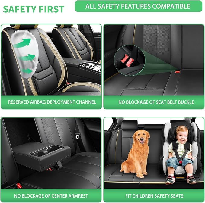 Fit HRV Car Seat Covers for Honda HR-V 2016-2024 2025 2026 - Upgraded Premium Waterproof & Breathable Leather, Airbag Compatible, All-Weather Seat Cushion Protector (Full Set, Black-Beige)