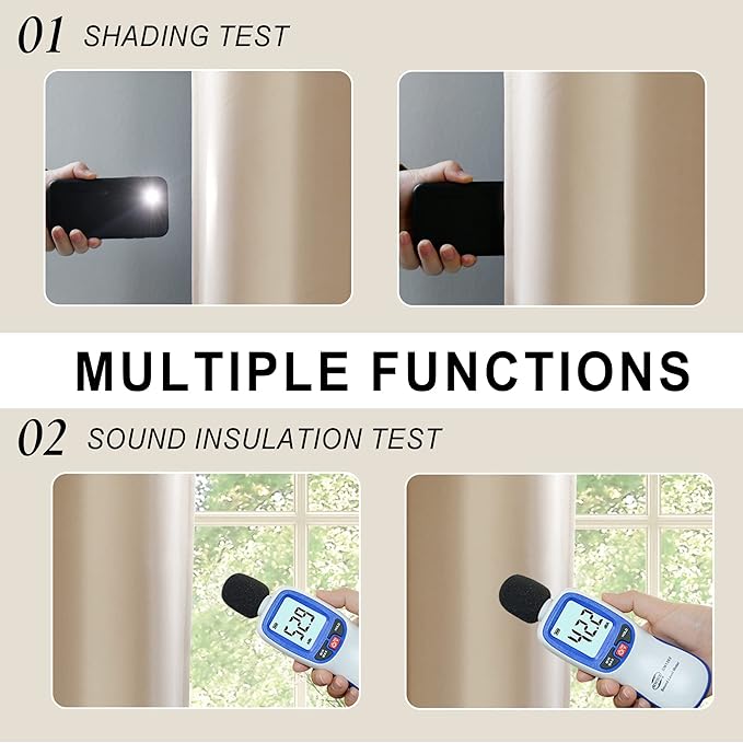 XWZO Full Shading Blackout Curtains 84 Inches Length with Tiebacks- Heat and Light Blocking Ring Top Window Drapes with Black Liner Backing for Bedroom/Kid's Room, Biscotti Beige, W70 x L84, Set of 2