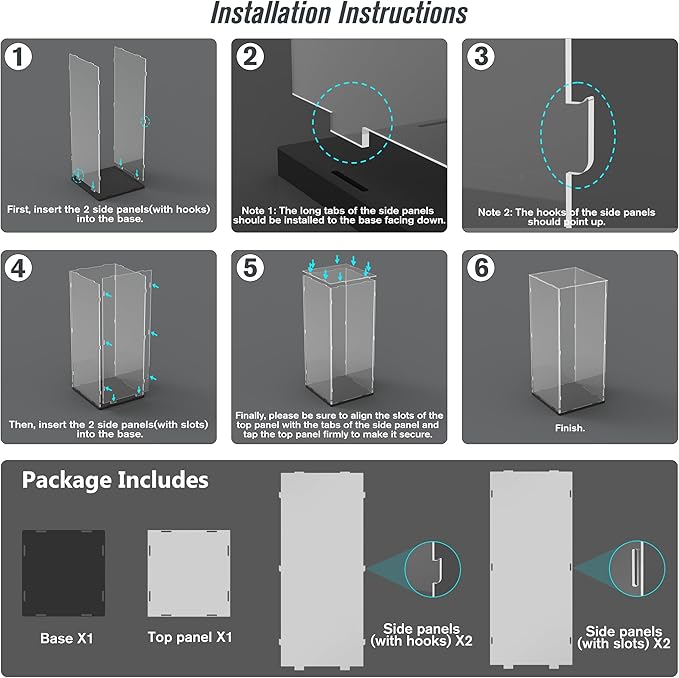 Choowin 20 inch Tall Acrylic Display Case for Lego Statue of Liberty 21042 Display Thickened Clear Acrylic Display Cases for Collectibles Figures Doll Assemble Dustproof Display Box(Black Base)