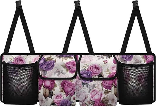 Pink Purple Rose Backseat Trunk Organizer for Car Organization Women Large Capacity Cargo Bag,4 Compartments,Car Accessories