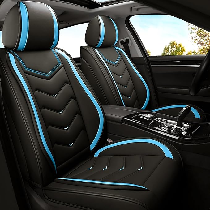 Car Seat Covers for Jeep Grand Cherokee L 2021-2026, Premium Nappa Leather Car Seat Cover, Stylish Sport Seat Covers， Automobile Seat Cover Sets.(Standard 2 Seats/Black Blue)