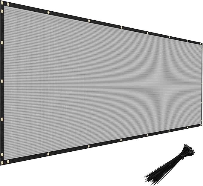 Windscreen4less Privacy Fence Screen Heavy Duty Windscreen Fencing Mesh Fabric Shade Net Cover with Brass Grommtes for Outdoor Wall Garden Yard Pool Deck, 8'x89' Light Gray