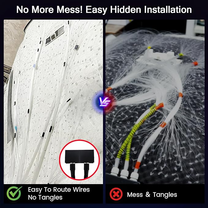 Split Starlight Headliner Kit - 600pcs 0.02in 4.9ft Fiber Optic RGBW Star Lights for Car with 2 Light Heads 16W Engine Easy to Hide,Flexible Wiring,APP/Remote Control for Car Roof Ceiling