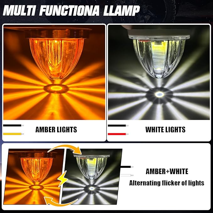 2-Pack Dual Color Watermelon Lights with Strobe & Steady Lighting, Clear Lens Amber/White LED Side Marker Turn Signal Lights for Truck Trailer RV Off-Road Vehicle