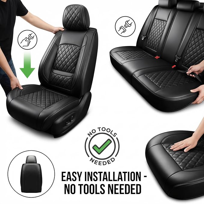 Fit RDX Car Seat Covers for Acura RDX 2010-2025 2026 - Premium Leather, Waterproof, All-Weather, Airbag Compatible, Anti-Slip, Breathable, Easy Install, Seat Protectors, Full Set, Black