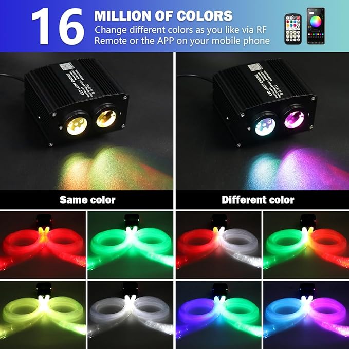 AMKI Dual Color 18W Twinkle&Meteor Starlight Headliner Kit 1000pcs 0.03in 13.1ft+240pcs Pure White Shooting Star,Updated 2 in 1 Starlight Box RGBW Sound Activated Mode for Car Home Decor