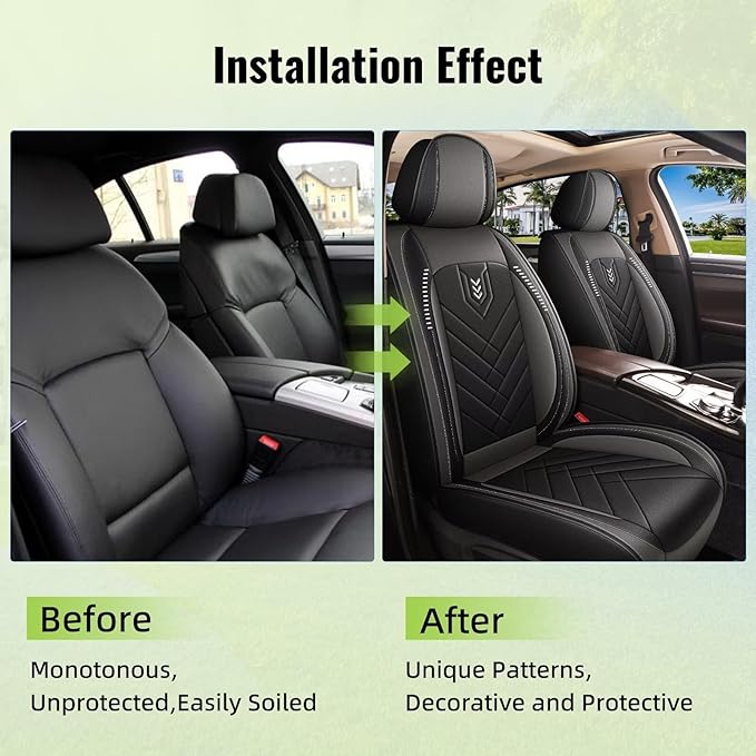 AOMSAZTO Car Seat Covers Fit for Hyundai Elantra 2017-2025 2026 Premium Front Seat Covers Waterproof Leather Automotive Seat Covers Compatible with Airbag (2 Seats,Black&Grey)