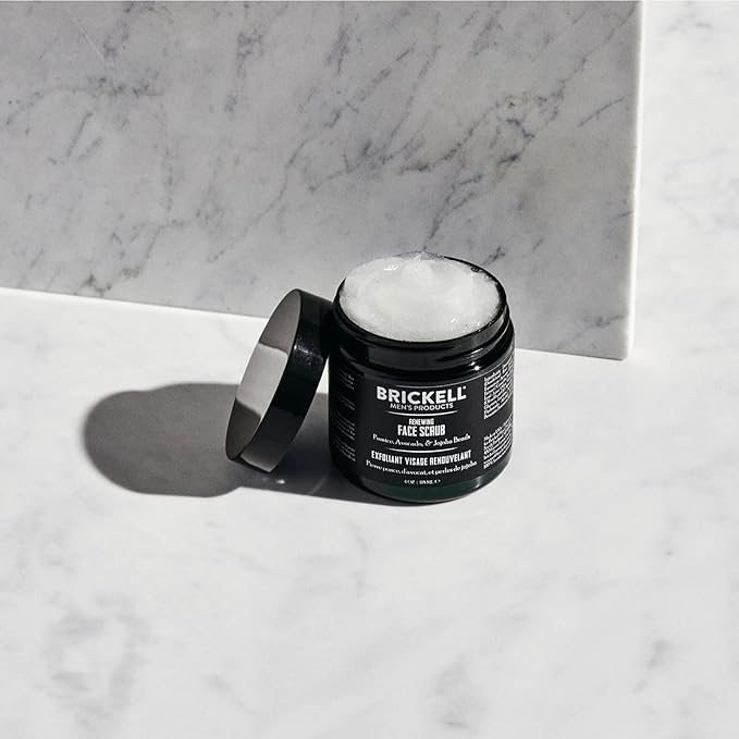 Brickell Men's Renewing Face Scrub for Men, Natural and Organic Deep Exfoliating Facial Scrub Formulated with Jojoba Beads, Coffee Extract and Pumice, 4 Ounce, Scented