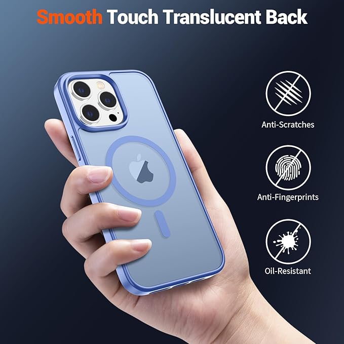 SUPFINE Magnetic for iPhone 15 Pro Max Case (Compatible with MagSafe) (Military Grade Drop Protection) Translucent Matte Shockproof Phone Cover,Blue Purple