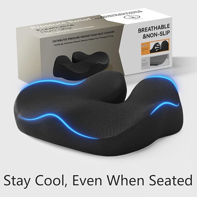 Gifts for Men Christmas Seat Cushion for Office Chair, Large Ergonomic Memory Foam for Sciatica, Hemorrhoid Pillow for Long Sitting Relief, 4.7" Thick Car Seat Cushions for Driving Seat Cushions