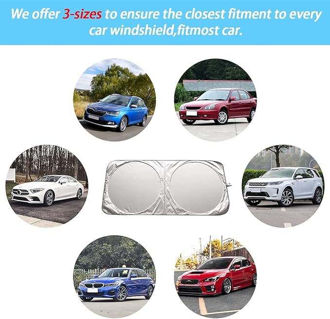 Foldable Windshield Sun Shade, Bonus Steering Wheel Sun Shield to Block UV Rays Keep Your Vehicle Cooler, Easy to Use Car Interior Accessories (Large)