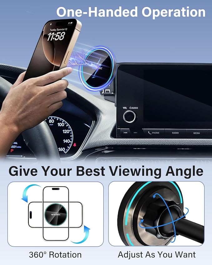 Phone Mount for Mazda 3 2014-2016/CX-3 2016-2021/MX-5 MX5 Miata 2016-2023 Accessories 7-Inch Screen Fixed Clip, Magnetic Car Phone Holder for MagSafe, Magnets 15W Wireless Charger Cell Phone Holder