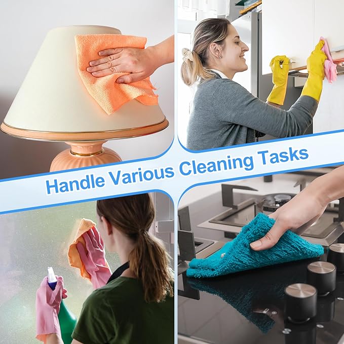 HARFINGTON 4 Pack Microfiber Cleaning Cloth, 71" x 24" Multi-Functional Cleaning Towels Reusable Absorbent Rags for Car Wash Kitchen Household Window Clean, Brown