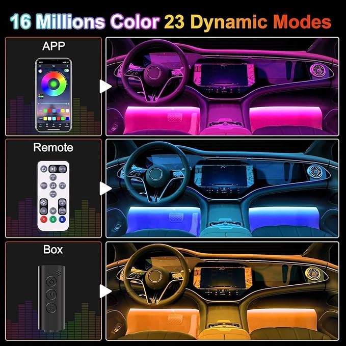 2 Pack Car LED Lights Interior, Ambient Lighting Car with Smart APP Control, Multicolor Interior LED Lights with Music Mode for Truck Jeep SUV, DC 12V
