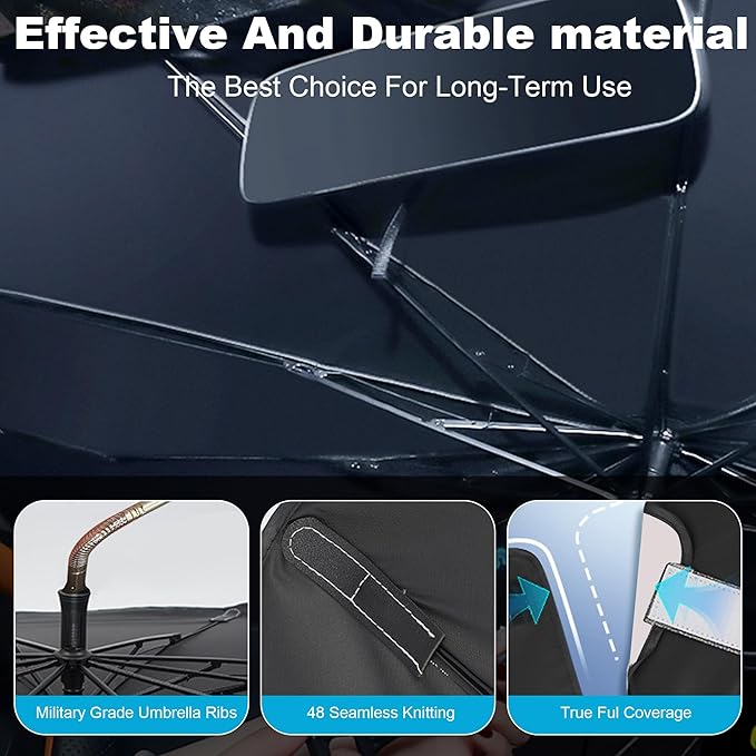 Windshield Sun Shade Umbrella, Portable Foldable, Spring Structure Wind Shield, Front Window Sunshade, Protect from Sun Rays Car Windshield, Universal for Any Car (53.1'' x 29.5'')