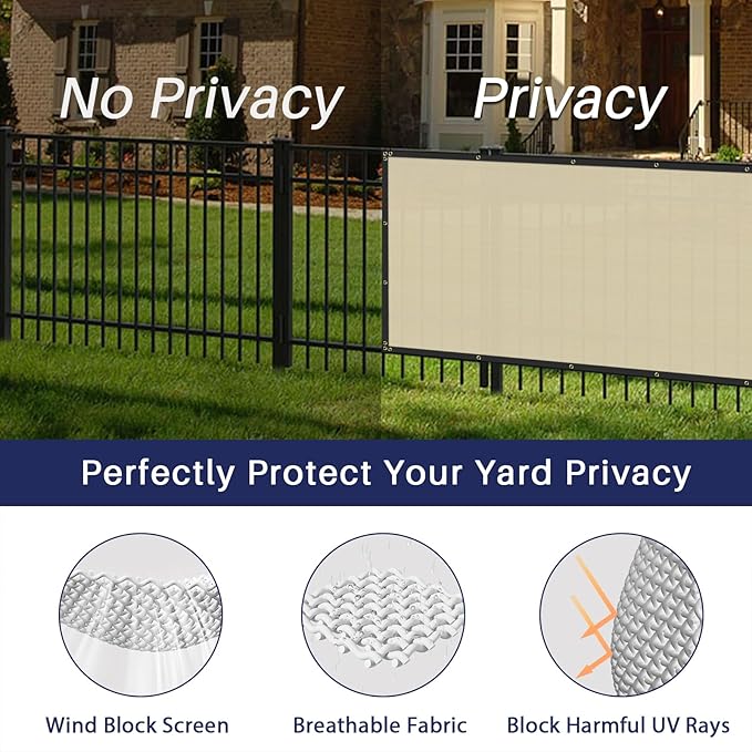Windscreen4less Privacy Fence Screen Heavy Duty Windscreen Fencing Mesh Fabric Shade Net Cover with Brass Grommtes for Outdoor Wall Garden Yard Pool Deck, 8'x162' Beige