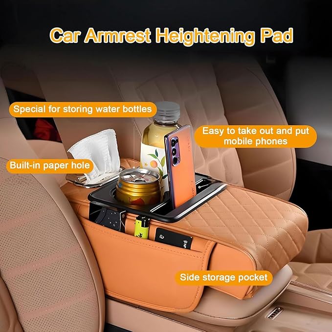 Car Armrest Cushion for Toyota Corolla X E140, E150 2006 2007 2008 2009 2010 2011 2012, Car Center Console Cover Armrest Pad with Cup Holder and Tissue Box, Car Accessories,Black