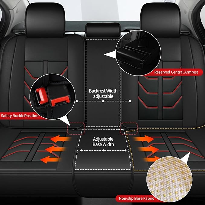 TTX LIGHTING Car Seat Covers fit for Hyundai Kona 2018-2026 Full Set: Premium Leather Automotive Seat Cover with Airbag Compatible Waterproof (5 Seats, Redline)