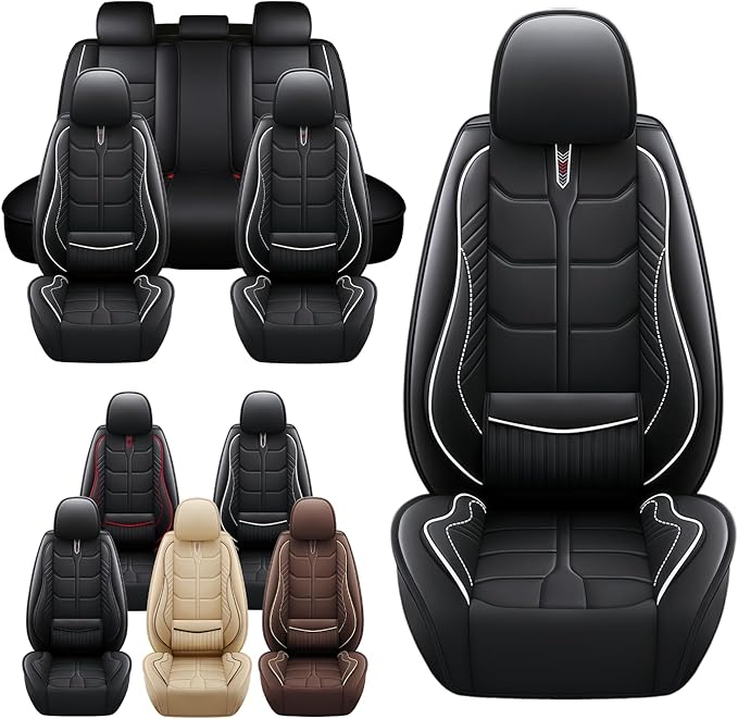 Leather Car Seat Covers Fit for Toyota C-HR CHR 2018-2024, 5 Seater Car Seat Cover, Premium Waterproof, Scratch Resistant Car Interior Accessories (Full Set Black White)