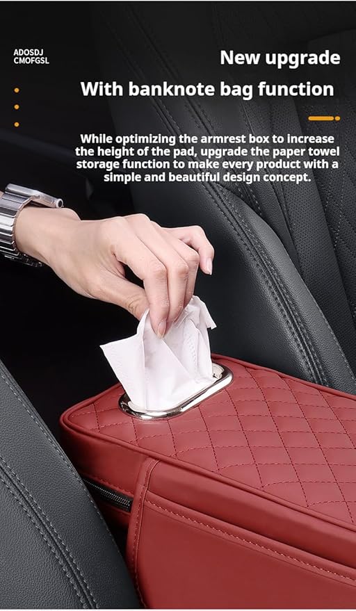 Center Console Cover Arm Rest Cover Leather Car Armrest Box Pad with Pocket Tissue Box Hole Auto Armrest Cover Cushion for Sedan Vehicle (Black)