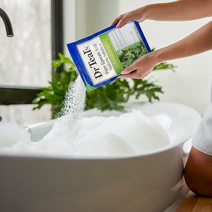 Dr Teal's Epsom Salt Soaking Solution and Foaming Bath with Pure Epsom Salt, Eucalyptus 3 Pound Bags, and 34 Ounce Bottle