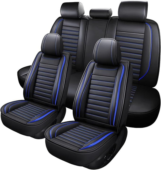 Leather Car Seat Covers Full Set, Universal Faux Leather Car Seat Covers 5 Seats, Automotive Seat Covers for Most Sedans SUVs Trucks, Front and Rear Seat Covers,Wine Red