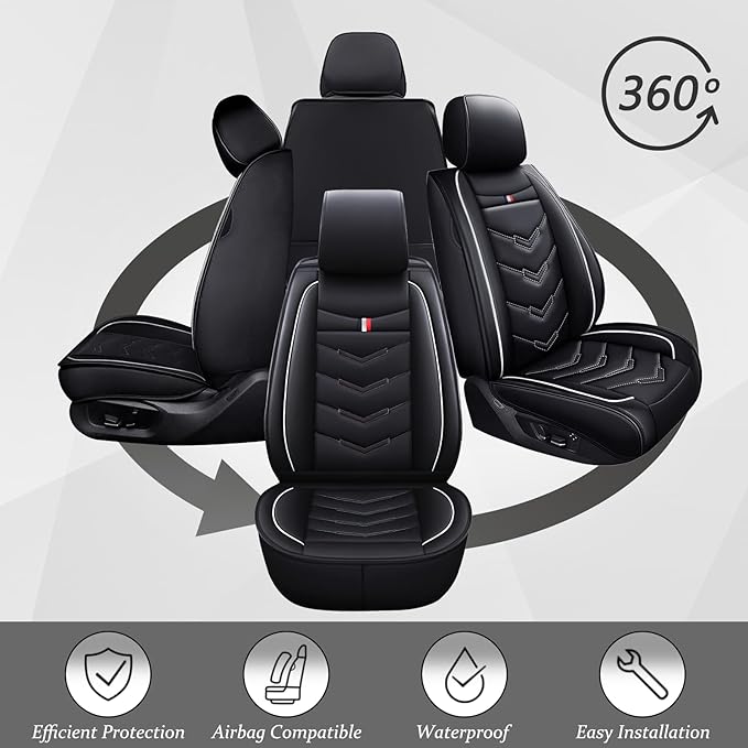 Car Seat Cover for Ford Explorer 2000-2025, Waterproof Durable Compatible Airbag, Premium Leather Seat Protector(2 Seats Standard,Black White)