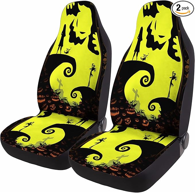 GENANY Nightmare Skellington Car Seat Covers Set of 2, Horror Breathable Front Seat Covers for Truck Sedan SUV, Movie Themed Car Accessories, Horror Gift for Women Men
