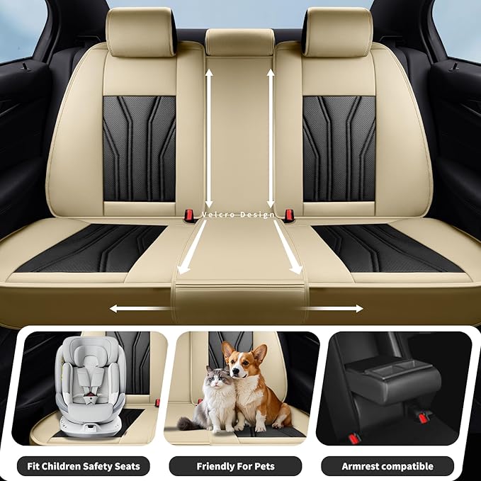 Fit Sentra Car Seat Covers Compatible with Nissan Sentra 2001-2025 2026 - Premium Leather， Waterproof Breathable， All-Weather Seat Cushion Protecto&Airbag Compatible (2 Front Seat Beige&Black)