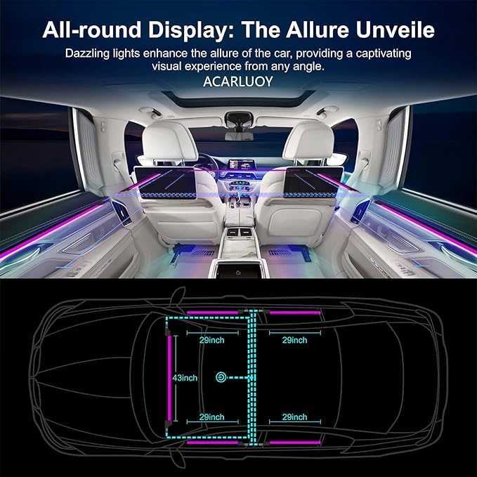 Acrylic Car LED Ambient Light, Fiber Optic Interior Light Strip, 24 Million Types, Ambient Light KKT that Swings with The Melody of Music (Dreamcolor 18 in 1)