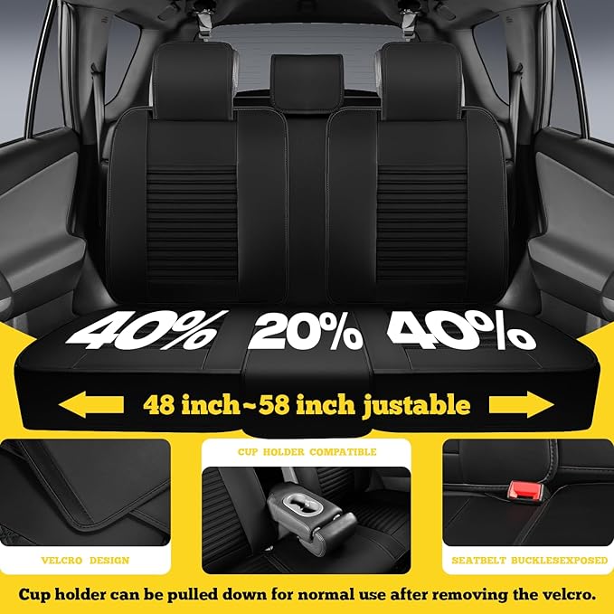 LINGVIDO Full Set Car Seat Covers, Faux Nappa Leather, Airbag Compatible and Waterproof Protectors for Sedans SUVs, Breathable Interior for Active Families, Pets, and Commuters (5 Seats, Black)