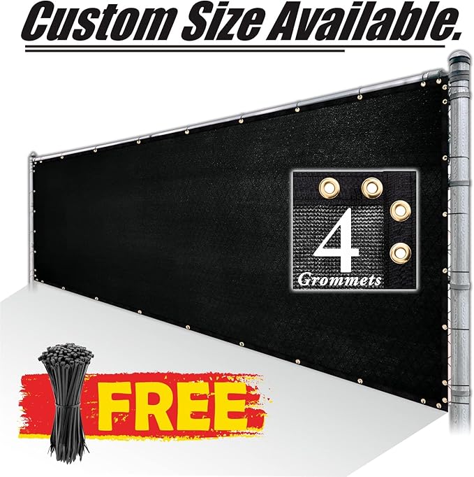 Royal Shade Custom Size 5' x 132' Black Fence Privacy Screen Windscreen Cover Netting Mesh Fabric Cloth - Cable Zip Ties Included (We Make Custom Size)
