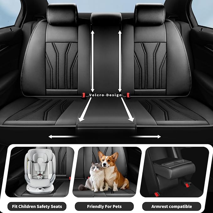 Fit Accord Car Seat Covers Premium Leather for Honda Accord 2012-2025 2026. Waterproof， Breathable, Scratch-Resistant & All-Weather Seat Cushion Protector（Full Set,All Black）