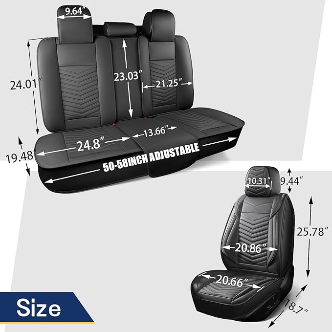 Nappa Leather Car Seat Covers Full Set, Car seat Protector 5 Seats, Waterproof Car Seat Cushion, Universal Automotive Seat Covers Fit for SUV Truck Pick-up Sedan, Front and Rear