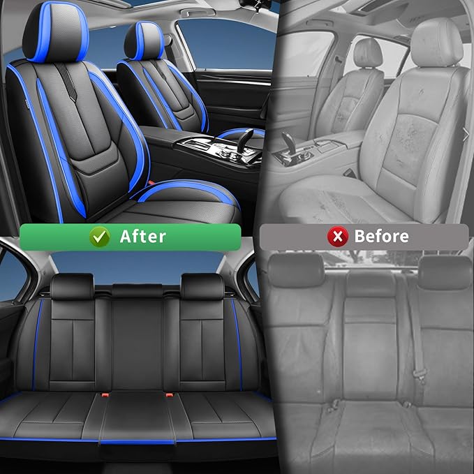 Fit Venue Car Seat Covers for Hyundai Venue 2020-2025 2026-Upgraded Premium Waterproof & Breathable Leather,Airbag Compatible,All-Weather Seat Cushion Protector,2 Front/Black-Blue