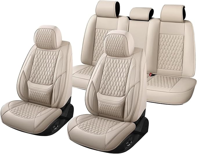 Car Seat Covers Full Set Custom Fit for Pontiac G8 2008-2009 - Premium Faux Leather with Lumbar Support | Breathable, Waterproof, Anti-Slip, Durable (Beige,Full Set)