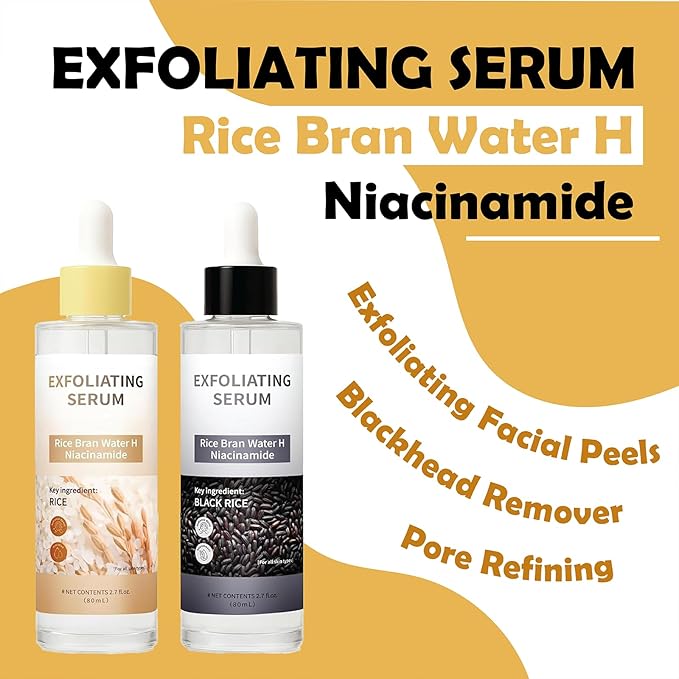 Rice Ampoule Duo – Day & Night Exfoliating Facial Peels with BHA, Niacinamide, Hyaluronic Acid & Rice Extract – for Clear Skin