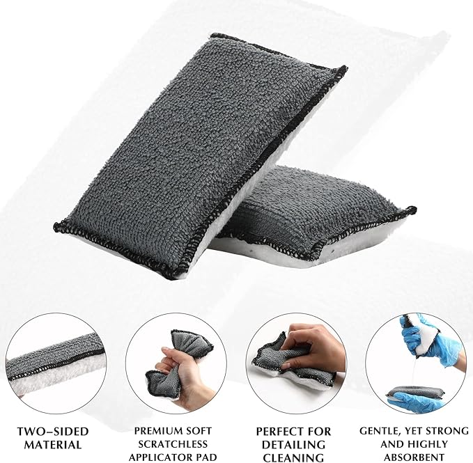 Mudder 12 Pcs Car Interior Scrubbing Sponge 5'' x 3'' Fiber Car Wax Applicator pad Household Cleaning Sponges for Leather Car Seat Couch Cleaning (White Gray)