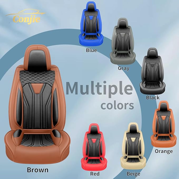 Fit Kicks Car Seat Covers， Compatible with Nissan Kicks 2018-2026 -Premium Leather, Waterproof Breathable All-Weather Seat Cushion Protector Airbag Compatible（2 Seats Front Pair，Brown & Black