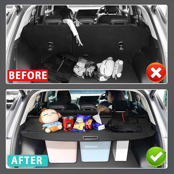 Cargo Cover for Toyota Highlander 2022 2023 2024 2025 2026 Accessories Retractable Trunk Cover Security Shielding Shade Cargo Luggage Cover Trunk Privacy Protection (Carbon Fiber Texture)