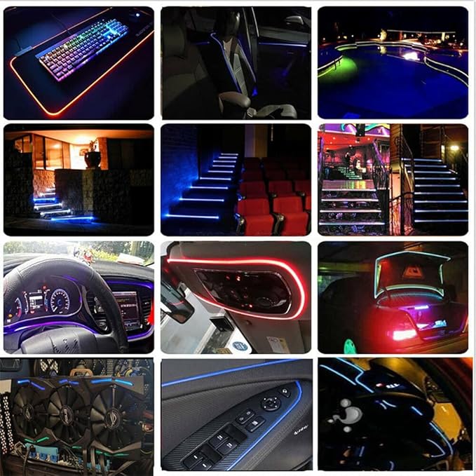 3m/9.8ft 5m/16ft Car Home LED Strip Ambient Light 2mm Plastic Optic Fiber Cable Skirt Tube Kit with 12V LED Light Source Illuminator (White,5m/16ft)