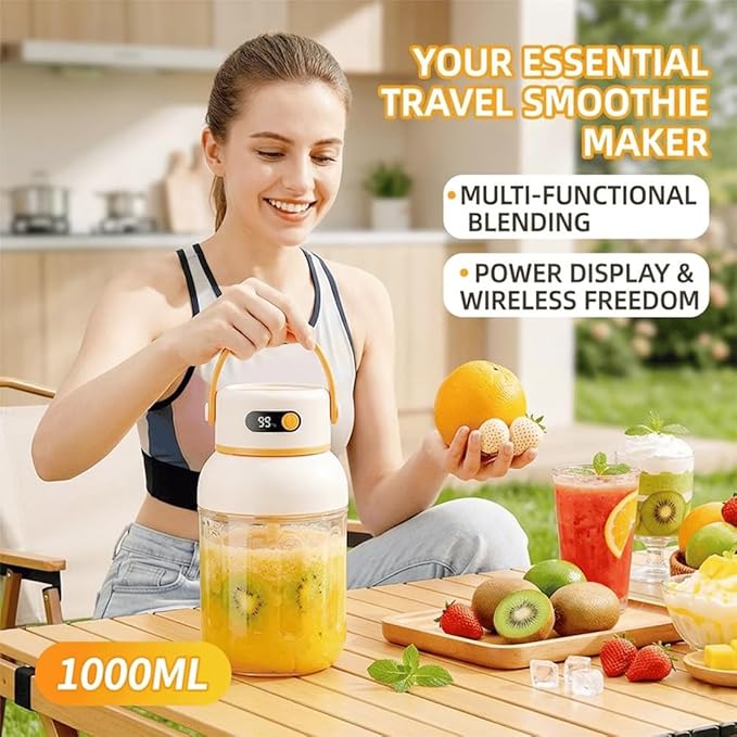 Portable Electric Juicer Cup with Zero Cord Hassle, USB-C Rechargeable Electric Blender with 18000 RPM Motor, Portable Wireless Juicer Cup for Home, Gym, Office and Outdoor (1200ml 2pcs)
